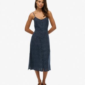 Printed Button-Up Cami Midi Dress