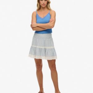 Printed Lace Trim Mini Skirt