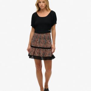 Printed Lace Trim Mini Skirt