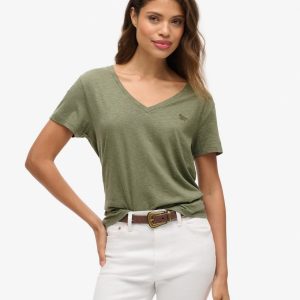 Slub Embroidered V-Neck T-Shirt