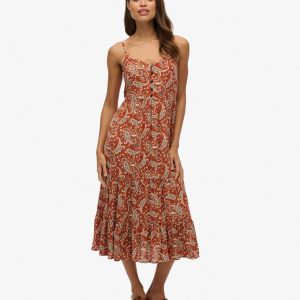 Half Button Tiered Midi Dress