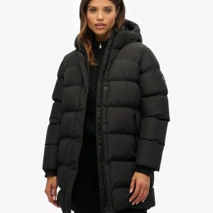 Hooded Sports Puffer Mid Length Jacket