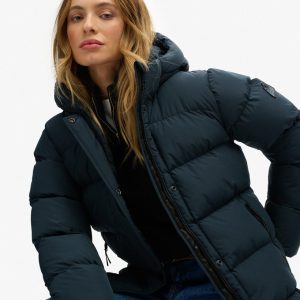 Hooded Sports Puffer Mid Length Jacket