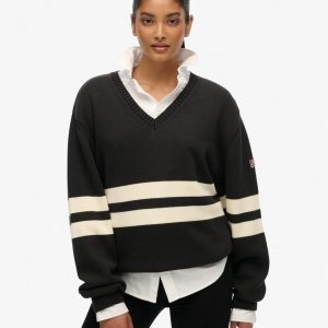 Oversized Striped V-Neck Jumper